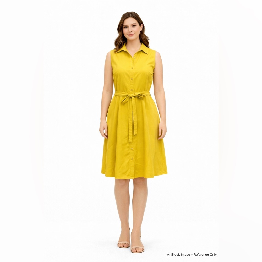 Sharagano Chartreuse Yellow Sleeveless Shirt Dress Size 6